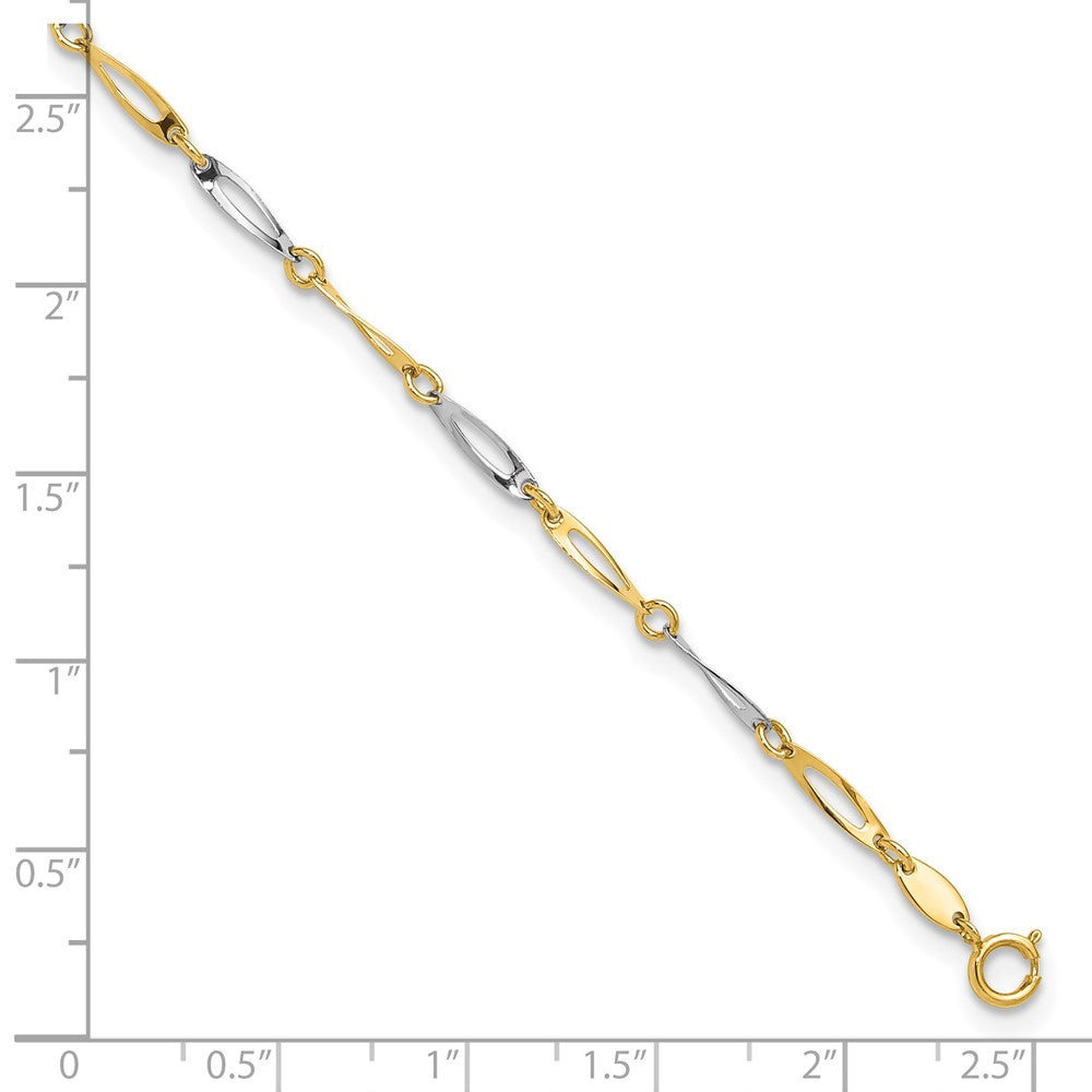 14K Bicolor Gold Poliert Oval Gedreht Glieder Plus Verlängerung Total Kette Fußkettchen