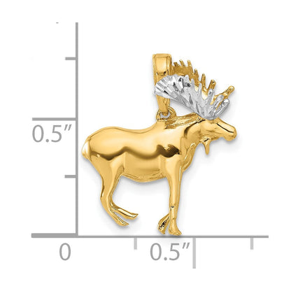 14K Gelbgold und Rhodium diamantgeschliffener 3-D-Elch-Anhänger