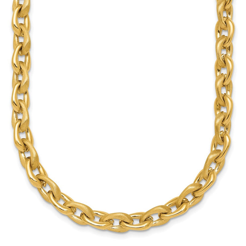 14K Gelbgold Poliert und Gebürstet 6.5mm Fantasie Ankerkette Kette 18 Zoll Halskette