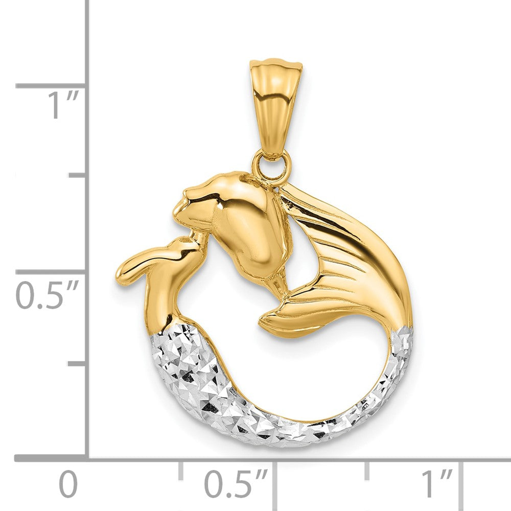 14K Gelbgold mit Rhodium diamantgeschliffener Meerjungfrauen-Anhänger