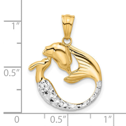 14K Gelbgold mit Rhodium diamantgeschliffener Meerjungfrauen-Anhänger