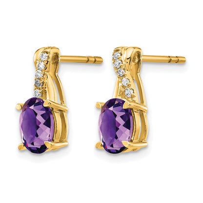 14K Gelbgold Ohrstecker mit ovalem 7x5 Amethyst (Februar-Geburtsstein) und Diamanten