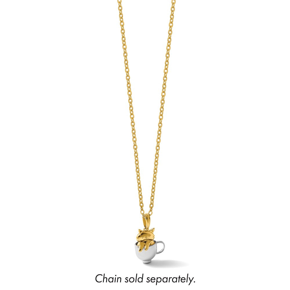 14K Gelbgold mit Rhodium poliert 3-D Katze in Tasse Charm