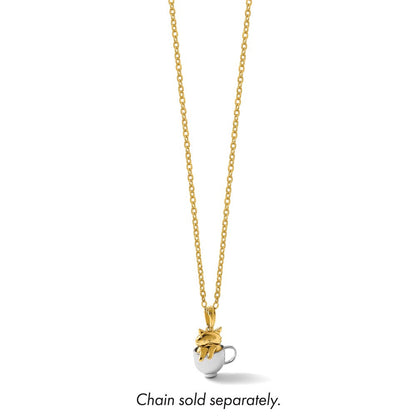 14K Gelbgold mit Rhodium poliert 3-D Katze in Tasse Charm