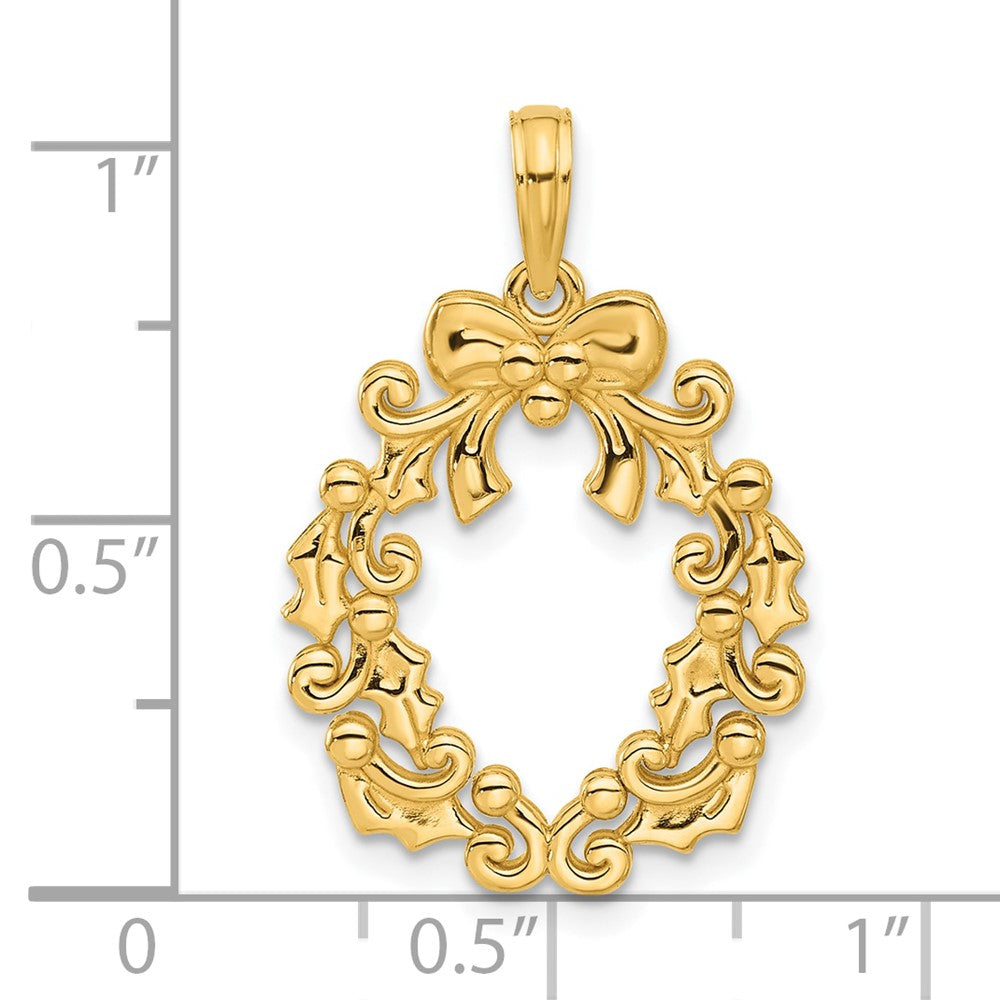 14K Gelbgold Polierter Weihnachtskranz-Anhänger