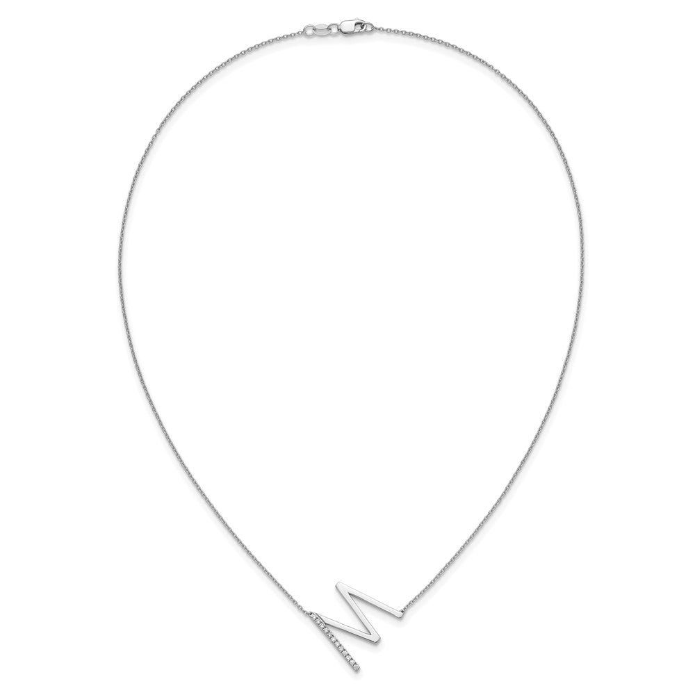 14K Weißgold Seitlich Diamant Initiale M 18 Zoll Halskette