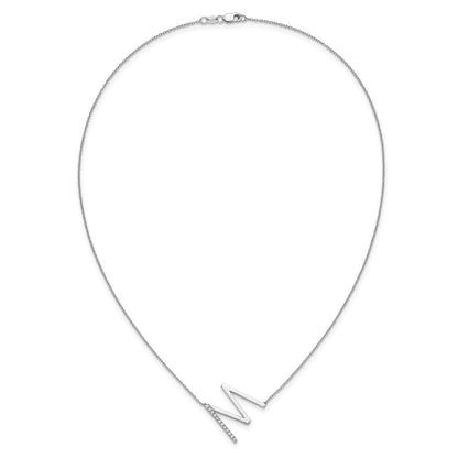 14K Weißgold Seitlich Diamant Initiale M 18 Zoll Halskette