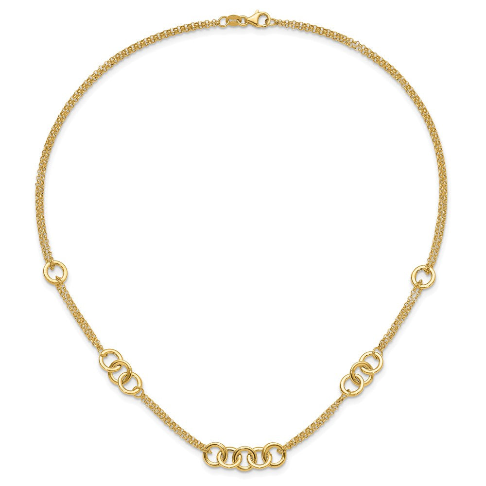 14K Gelbgold Poliert Linked Kreise mit Kette 5-station 17 Zoll Halskette