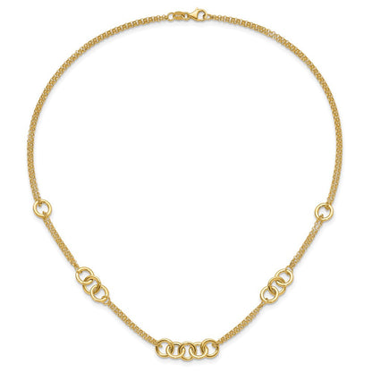 14K Gelbgold Poliert Linked Kreise mit Kette 5-station 17 Zoll Halskette