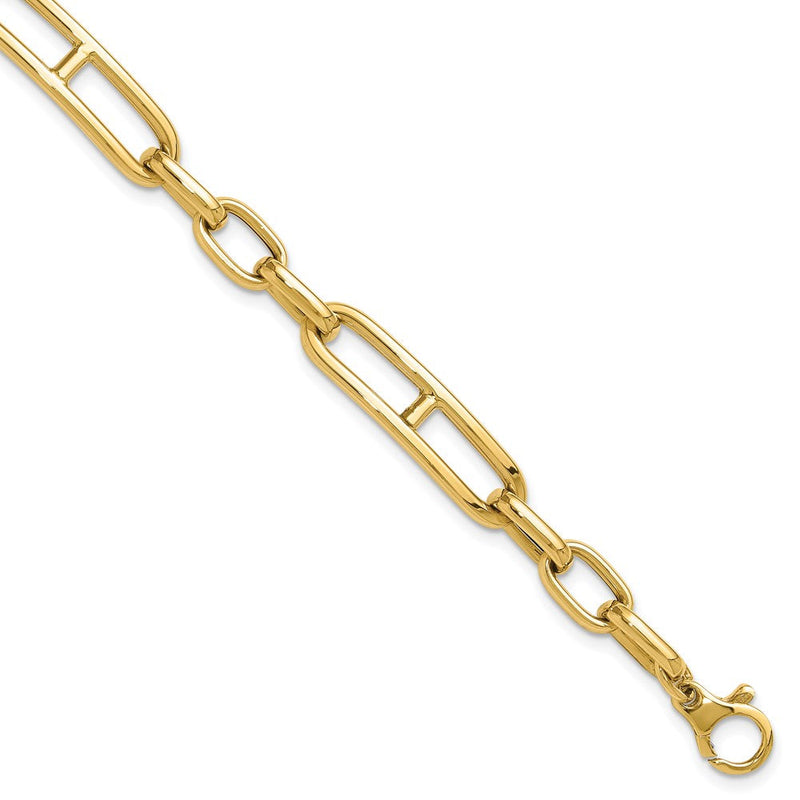 14K Gelbgold Poliert 7.4mm Fantasie Offen Glieder Ankerkette 8 Zoll Armband