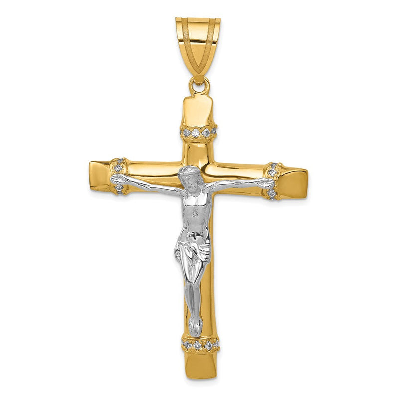 14K Bicolor Gold Zweifarbiger Zirkonia-Kruzifix-Anhänger