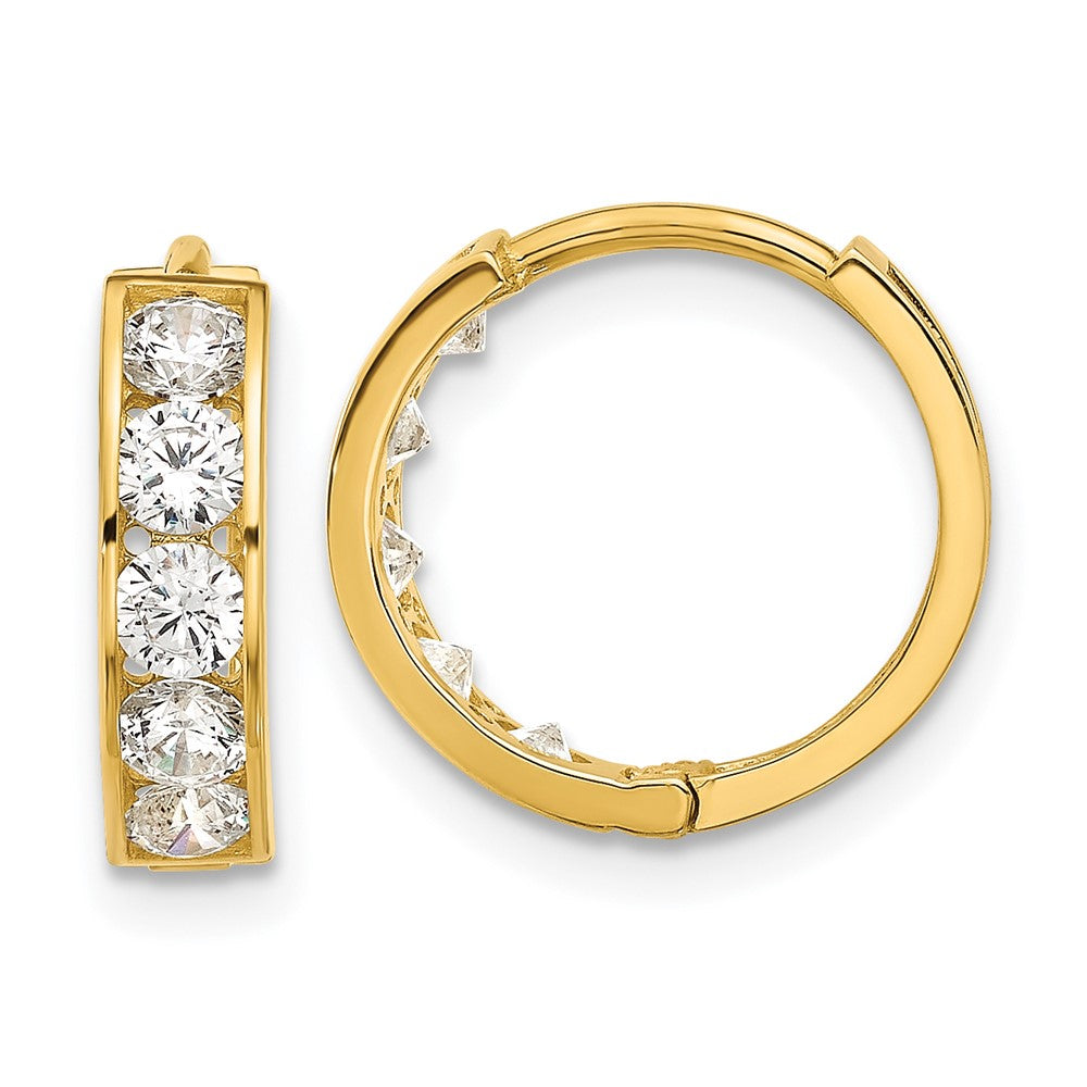 14K Gelbgold Poliert Zirkonia 4x14mm Huggie Creolen