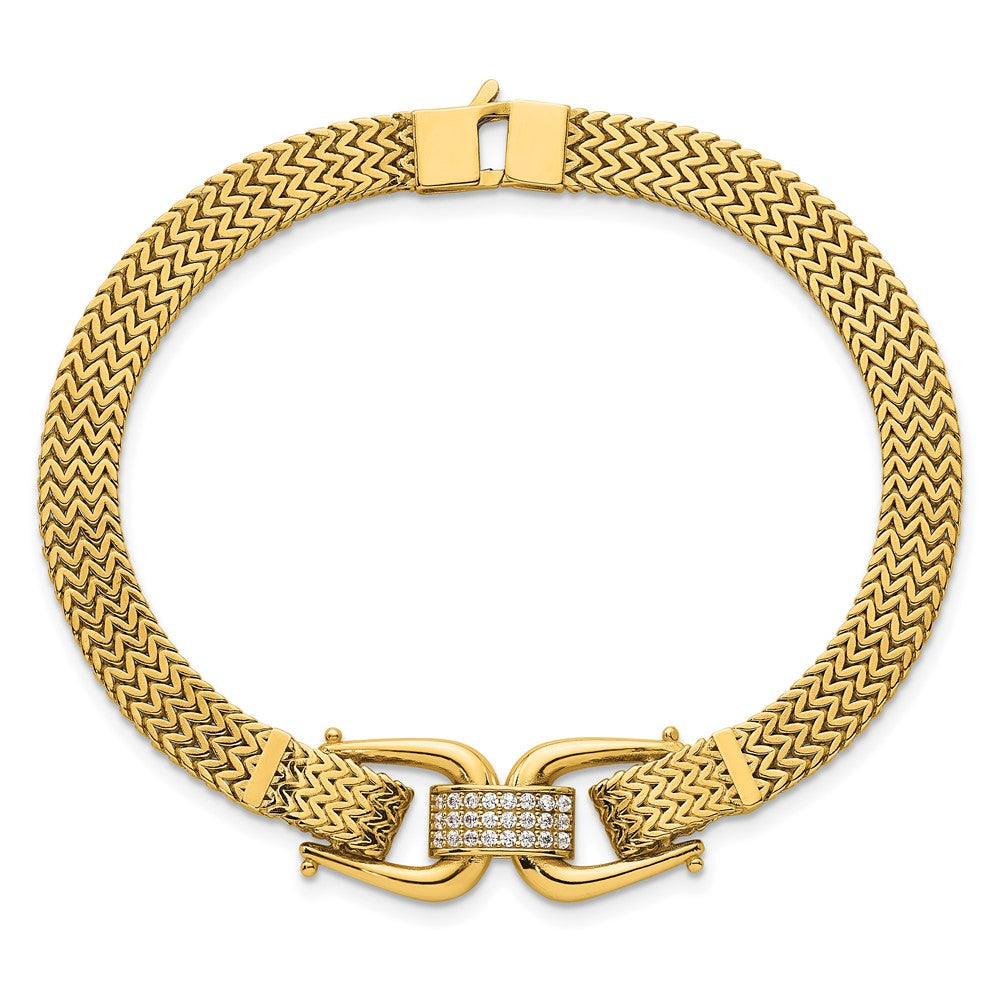 14K Gelbgold Poliert Zirkonia Mittig Fantasie Zig-zag Glieder Gliederarmband