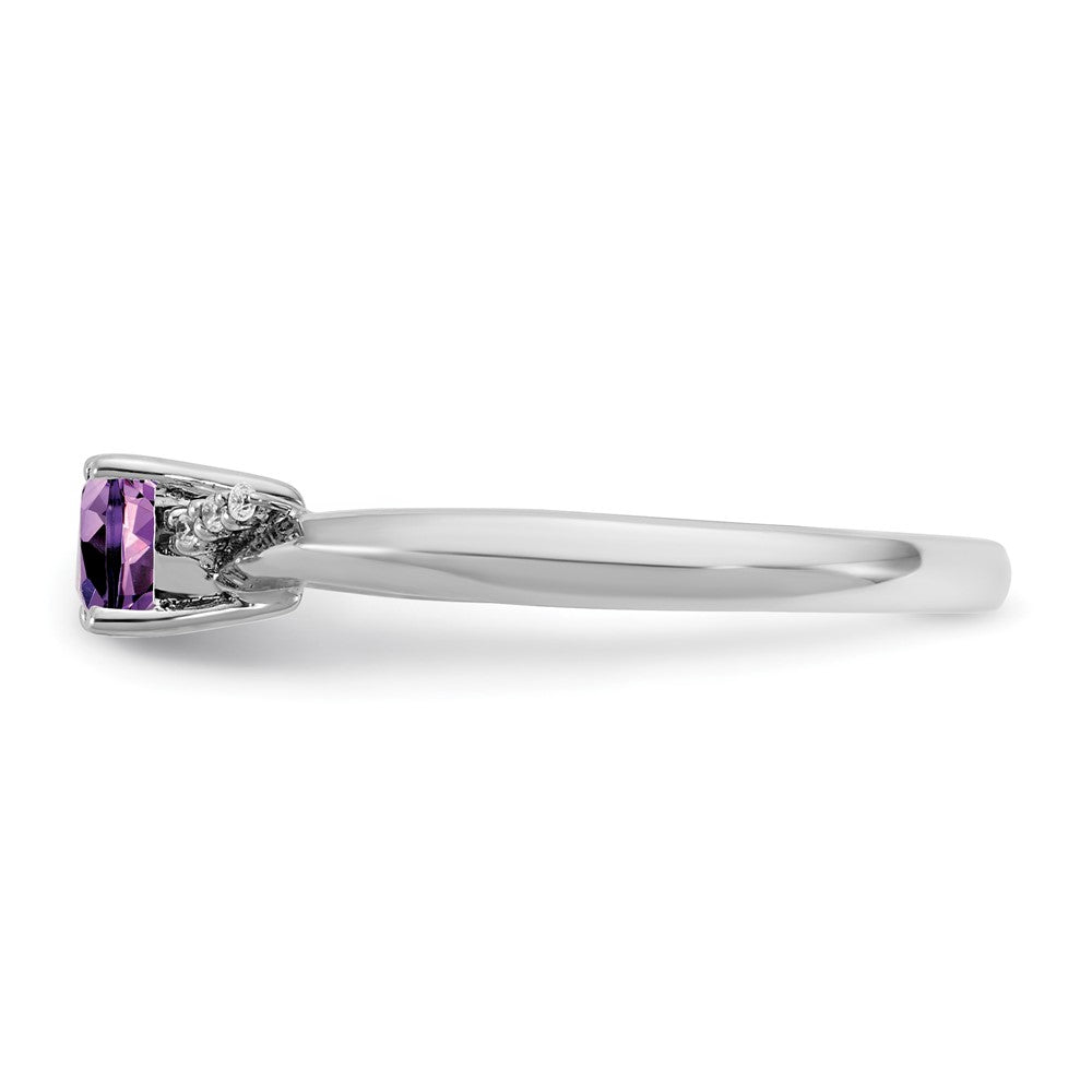 14K Weißgold Ring, poliert, mit Diamant und Amethyst