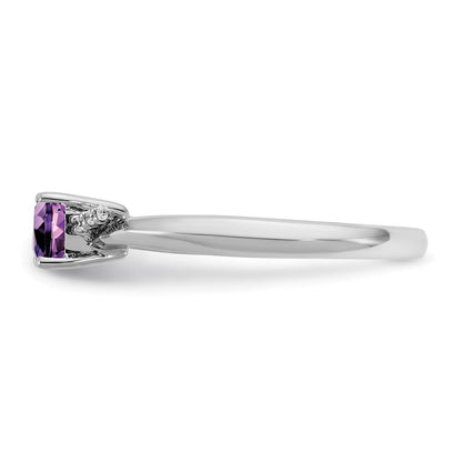 14K Weißgold Ring, poliert, mit Diamant und Amethyst