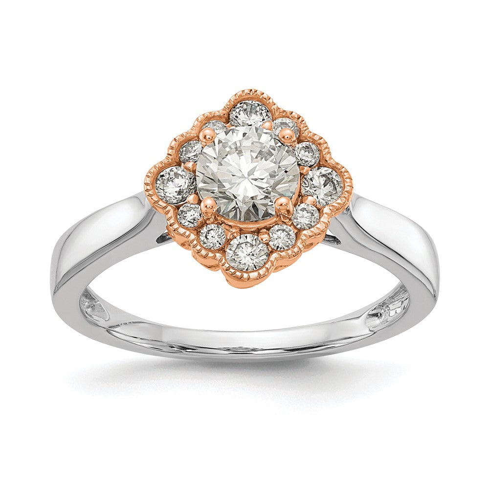 True Origin 14K Bicolor Weiß- und Roségold Verlobungsring mit 0,25 ct. im Labor gezüchtetem Diamant VS+ F+, Halbfassung, Rund, Halo