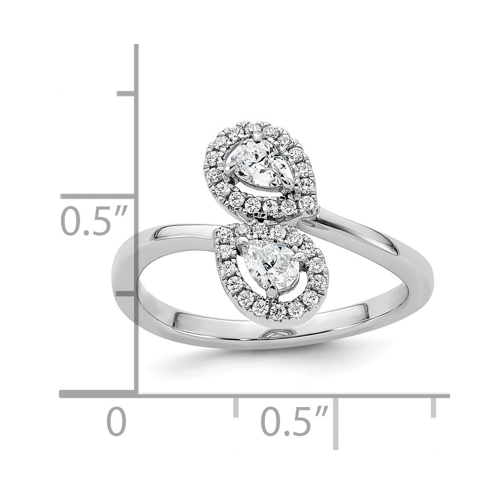 14K Weißgold Ring, poliert, mit Diamant im Birnenschliff, Bypass-Design
