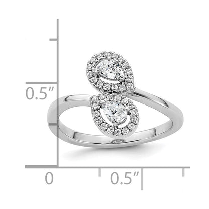 14K Weißgold Ring, poliert, mit Diamant im Birnenschliff, Bypass-Design