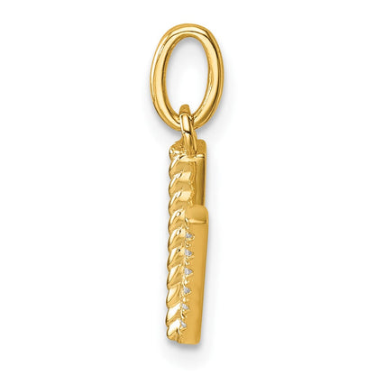 14K Gelbgold gedrehter Charm mit Initiale „V" und 0,05 ct. Diamant