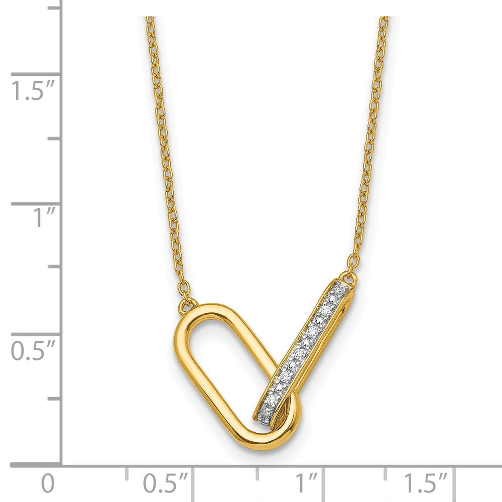 14K Gelbgold Poliert 1/15 Karat Diamant Interlocked Büroklammer Knöpfe 18 Zoll Halskette