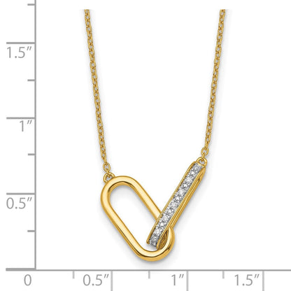 14K Gelbgold Poliert 1/15 Karat Diamant Interlocked Büroklammer Knöpfe 18 Zoll Halskette