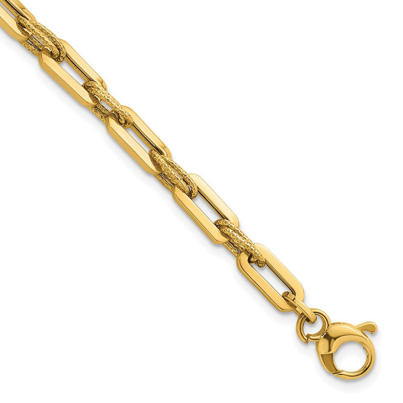 14K Gelbgold Poliert 4.3mm und Strukturiert Doppelt Fantasieglieder 7.75 Zoll Armband