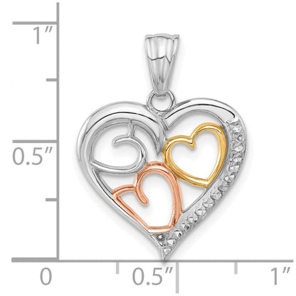 14K Tricolor-Gold Tricolor-diamantgeschliffener Herzen-Anhänger