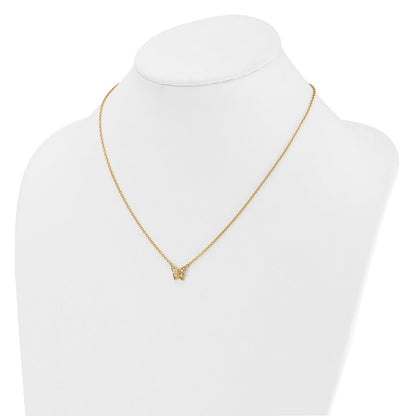 14K Gelbgold Poliert 1/10 Karat Diamant Schmetterling 18 Zoll Halskette