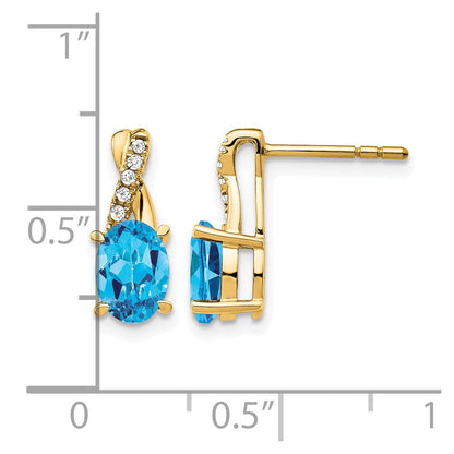 14K Gelbgold Ohrstecker mit ovalem blauem Dezember-Topas (7x5) und Diamanten