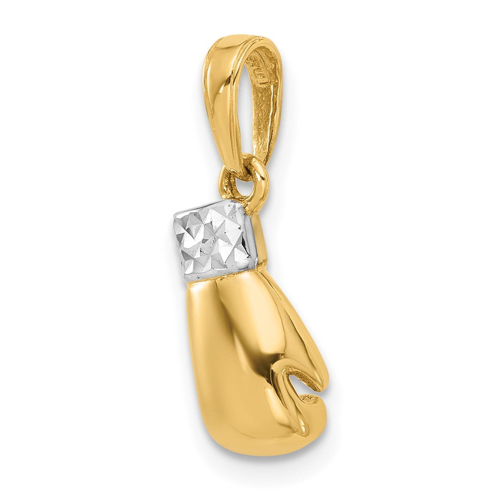 14K Gelbgold und Rhodium Diamantgeschliffener Boxhandschuh-Anhänger