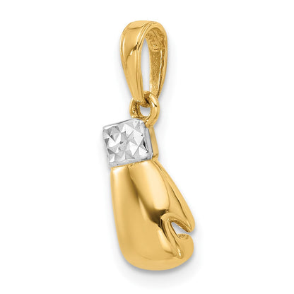 14K Gelbgold und Rhodium Diamantgeschliffener Boxhandschuh-Anhänger