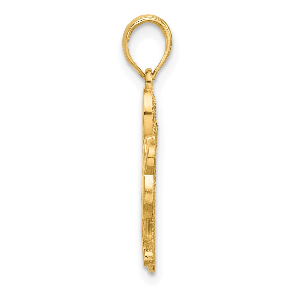 14K Gelbgold Hufeisen- und Kleeblatt-Charm, poliert und satiniert
