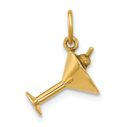 14K Gelbgold Fancy Martini-Glas mit Oliven Charm