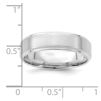 14K Weißgold 6 mm Ehering, Standardgewicht, Komfort-Passform, mattiert/poliert mit gestufter Kante