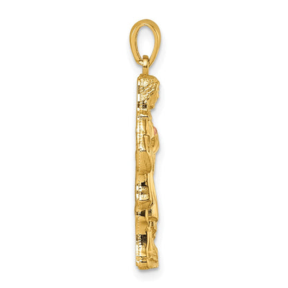 14K Gelbgold mit zweifarbigem, poliertem Herz-Jesu-Anhänger