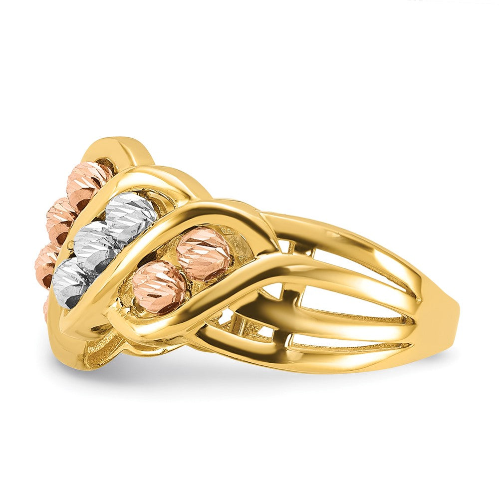 14K Tricolor-Gold Fashionring mit polierten und diamantgeschliffenen Perlen