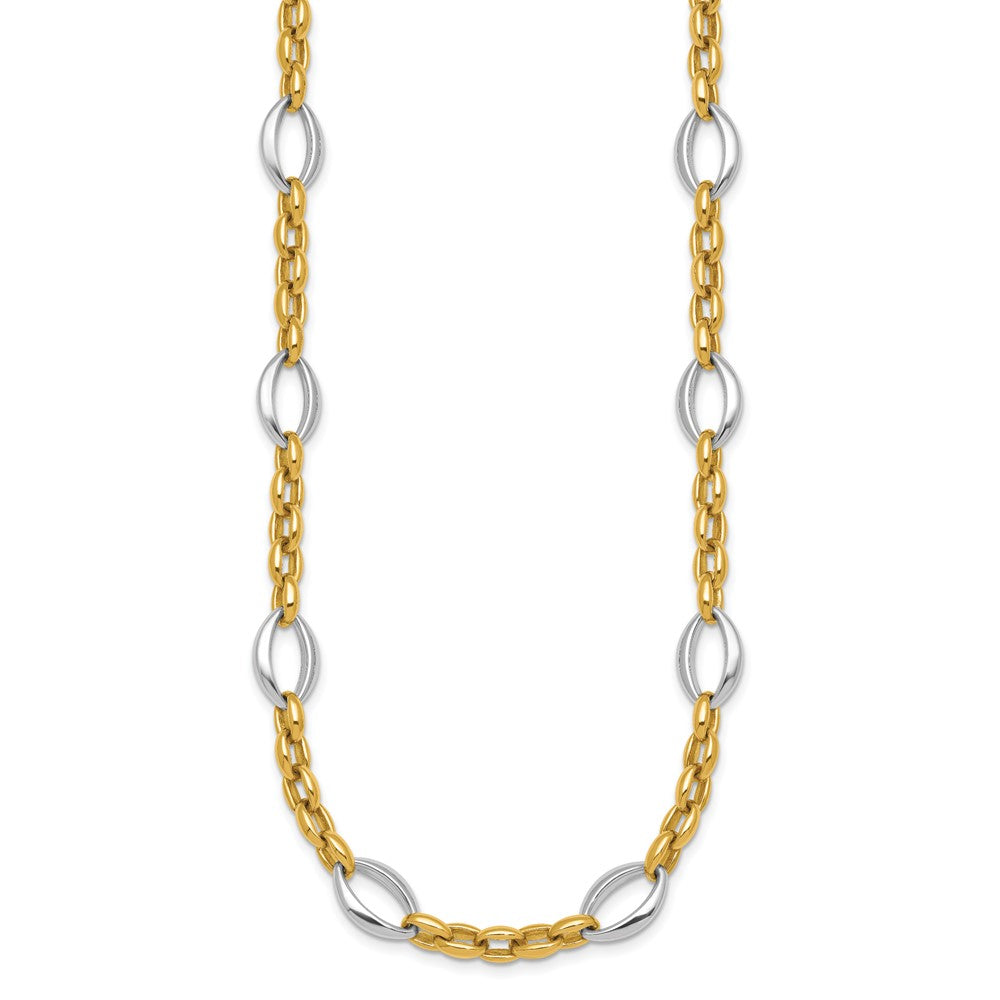 14K Bicolor Gold Bicolor Poliert Oval und Ankerkette Kette 18 Zoll Halskette