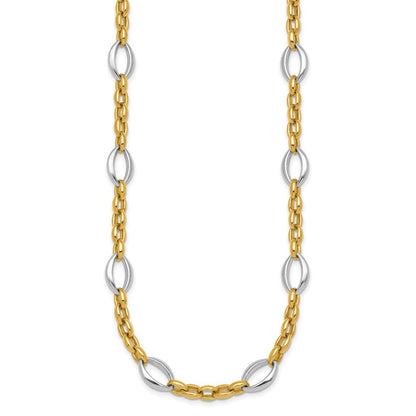 14K Bicolor Gold Bicolor Poliert Oval und Ankerkette Kette 18 Zoll Halskette