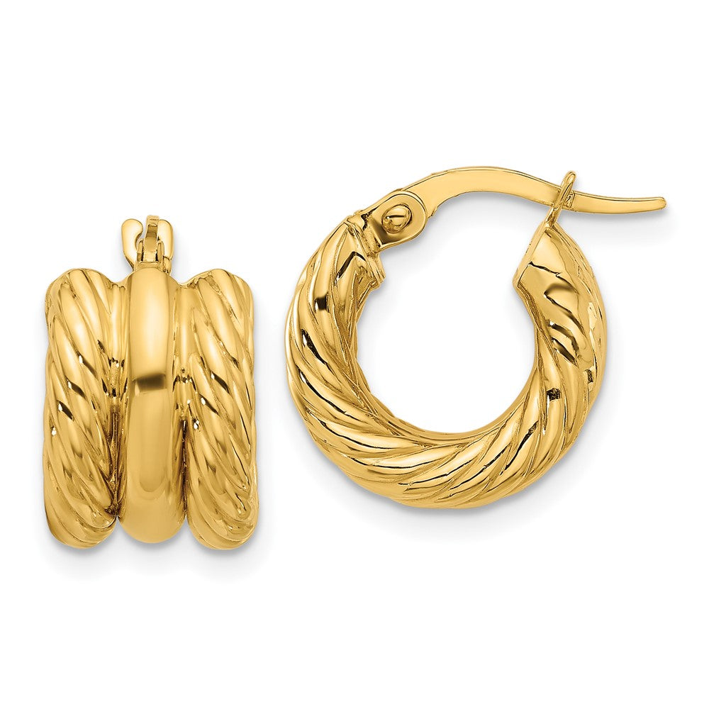 14K Gelbgold Poliert und Gedreht Creolen