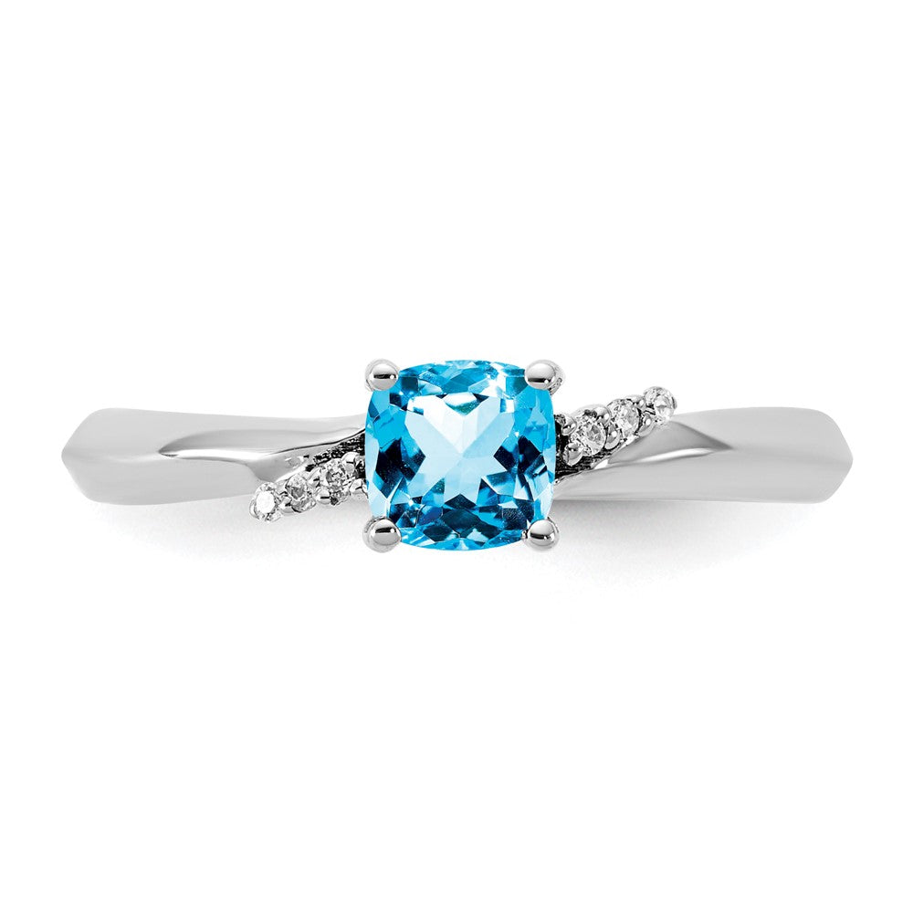 14K Weißgold Poliert Diamant und Blautopas Mode Ring