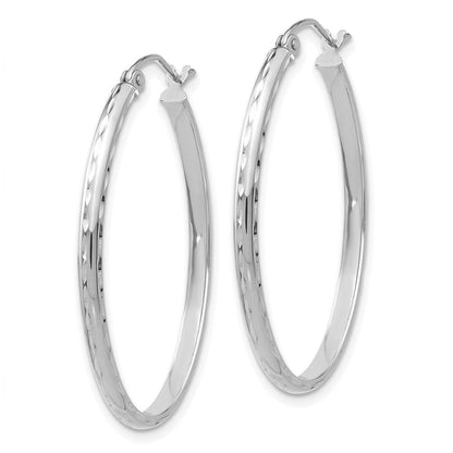14K Weißgold 2.5x35mm Leicht Diamantiert Oval Röhre Creolen