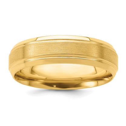 14K Gelbgold 6 mm schwerer Ehering mit Komfort-Passform, gebürstet-satiniert/poliert und Linienkante