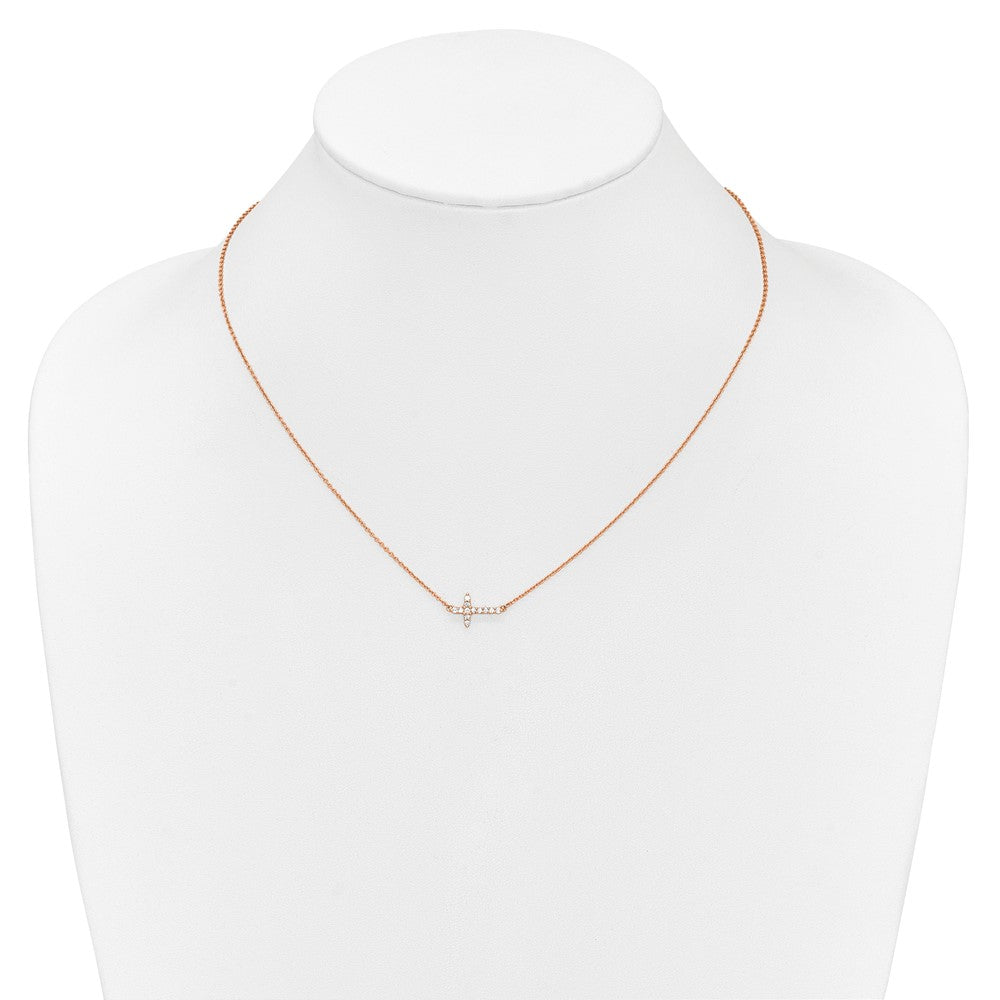 14K Roségold 1/6 Karat Diamant Seitlich Kreuz 18 Zoll Halskette