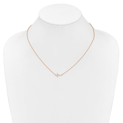 14K Roségold 1/6 Karat Diamant Seitlich Kreuz 18 Zoll Halskette