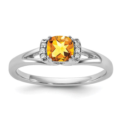 14K Weißgold Poliert Diamant und Citrin Mode Ring