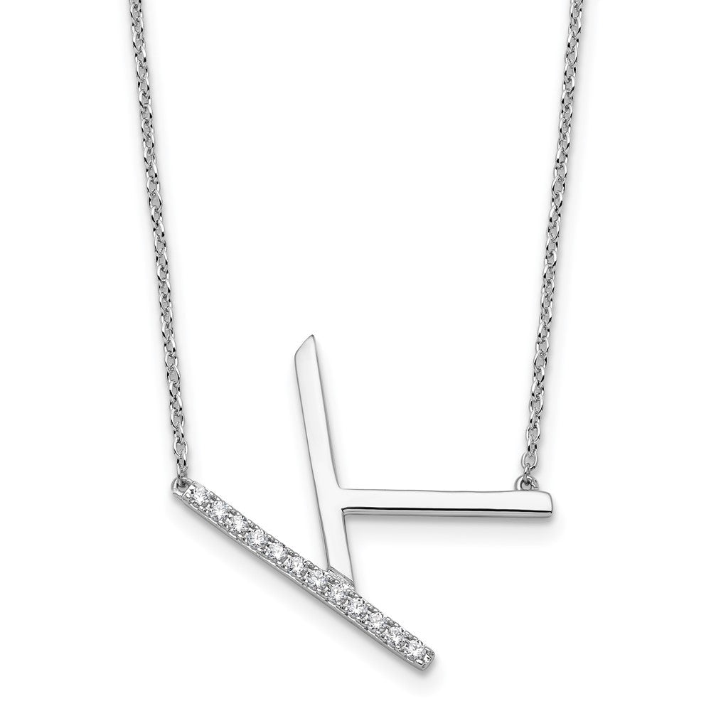 14K Weißgold Seitlich Diamant Initiale K 18 Zoll Halskette