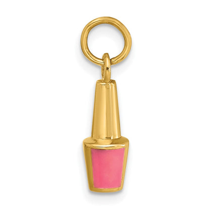 14K Gelbgold Charm Nagellackflasche rosa emailliert