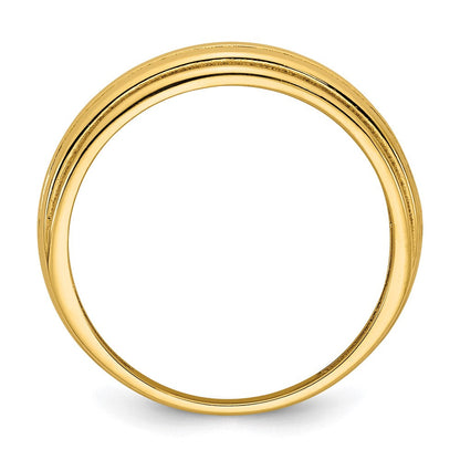 14K Gelbgold Ring, poliert, geriffelt, abgestuft, Größe 7