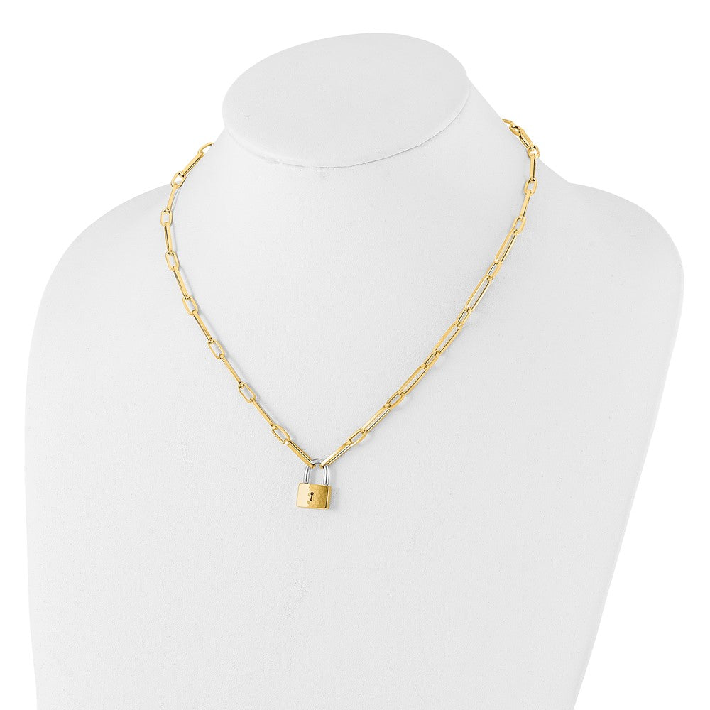 14K Bicolor Gold Bicolor Fantasieglieder mit Schloss Hängend 18.25 Zoll Halskette