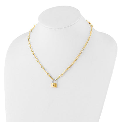 14K Bicolor Gold Bicolor Fantasieglieder mit Schloss Hängend 18.25 Zoll Halskette